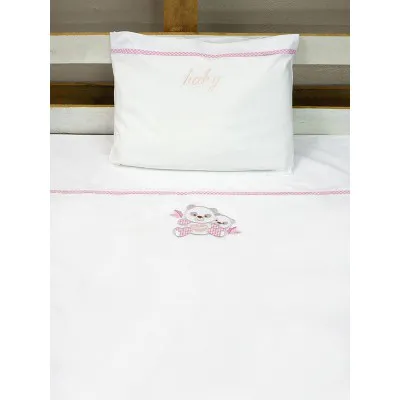 Σεντόνια κεντητά κούνιας Panda 02 Pink Κούνιας