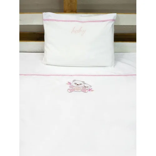 Σεντόνια κεντητά κούνιας Panda 02 Pink Κούνιας