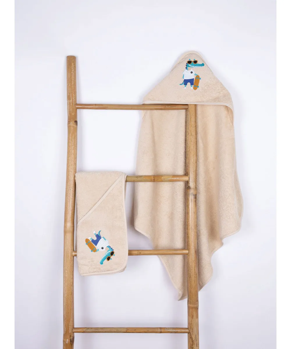 Fluffy Κεντητή Κάπα Beige Crocodile 75x75