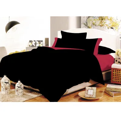 Σετ Σεντόνια ΚΟΜΒΟΣ Cotton Line Black - Red Μονόχρωμα με Φάσα Μονά με λάστιχο 100x200 20
