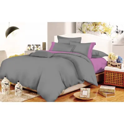 Σετ Σεντόνια ΚΟΜΒΟΣ Cotton Line Grey-Lilac Μονόχρωμα με Φάσα Μονά 160x240