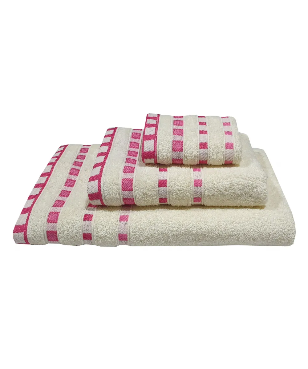 Πετσέτα ΚΟΜΒΟΣ Πεννιέ 450γρ/μ2 Πουά Ζακάρ Κρεμ-Κοραλί Χειρός 30x50