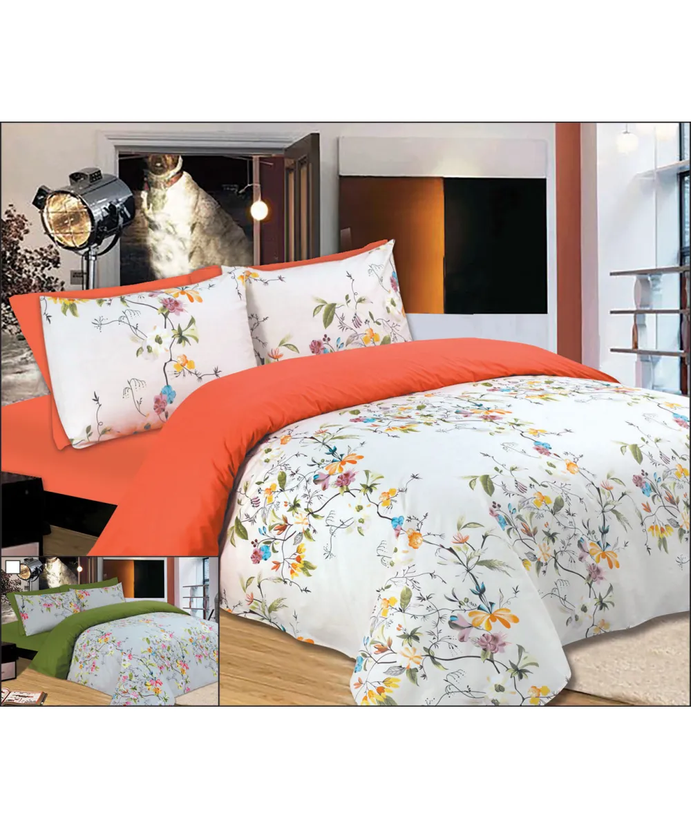 Σετ Σεντόνια Le Blanc Premium Flowers Peach Μονά με λάστιχο 100x200 33