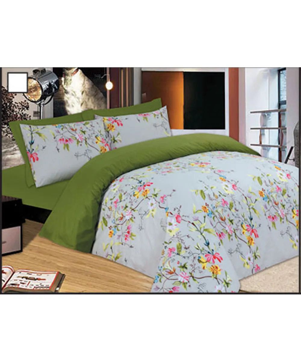 Σετ Σεντόνια Le Blanc Premium Flowers Green Μονά με λάστιχο 100x200 33