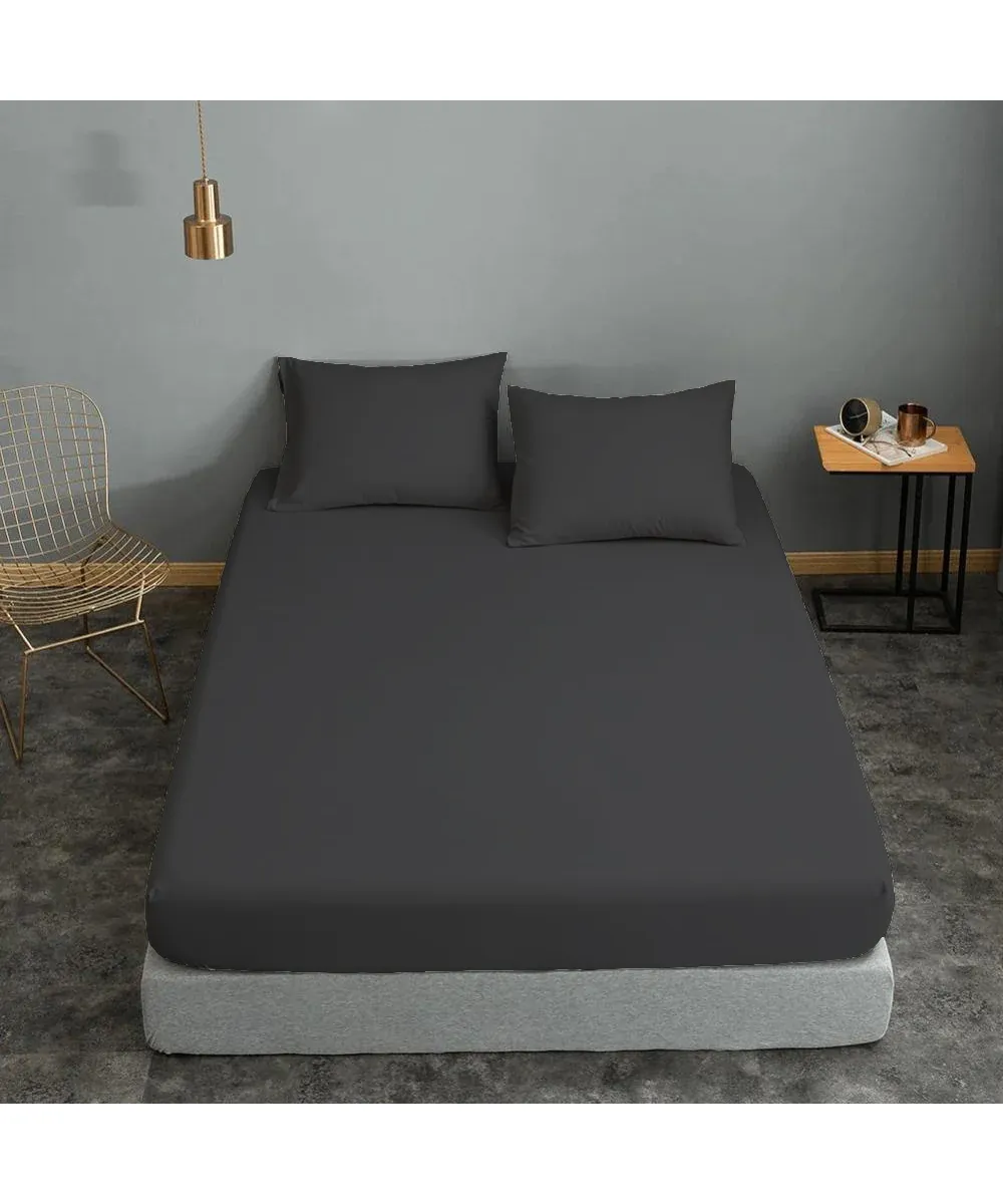 Σεντόνι ΚΟΜΒΟΣ Cotton Line Μονόχρωμο Anthraces Μονό με λάστιχο 100x200 22