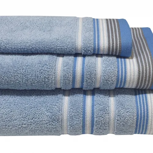 Πετσέτα ΚΟΜΒΟΣ Satin Stripe Πεννιέ 450γρ/m2 100%  Cotton Προσώπου Light Blue 50x90