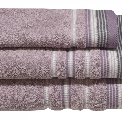 Πετσέτα ΚΟΜΒΟΣ Satin Stripe Πεννιέ 450γρ/m2 100%  Cotton Προσώπου Lilac 50x90