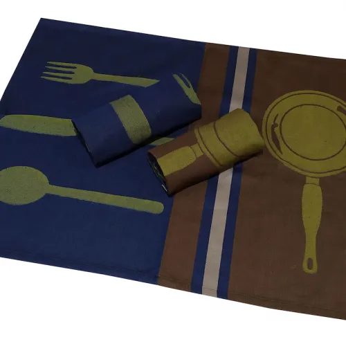 Σετ Ποτηρόπανα 3τεμ.ΚΟΜΒΟΣ Πικέ 100%  Cotton 50x70 Kitchen Cutlery   Brown-Dark Blue