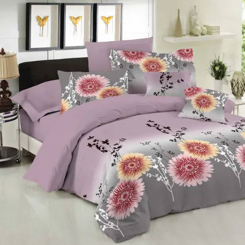Σετ Σεντόνια Le Blanc Premium Cotton 100%  Chrysanthemum Lilac Υπέρδιπλα με λάστιχο 160x200 33