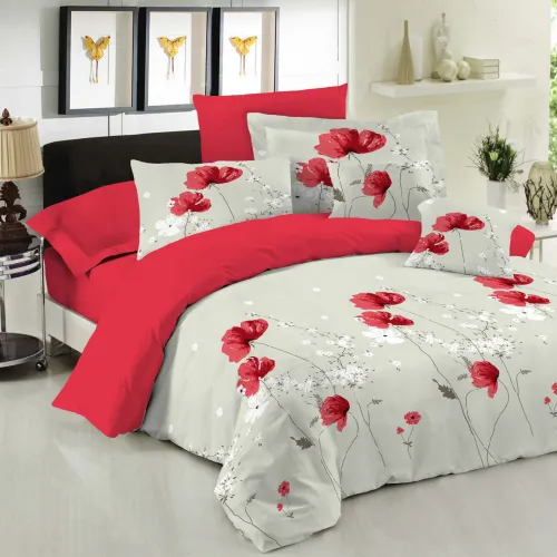 Σετ Σεντόνια Le Blanc Premium Cotton 100%  Anemone Red Υπέρδιπλα με λάστιχο 160x200 33