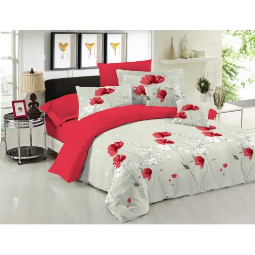 Σετ Σεντόνια Le Blanc Premium Cotton 100%  Anemone Red Υπέρδιπλα με λάστιχο 160x200 33