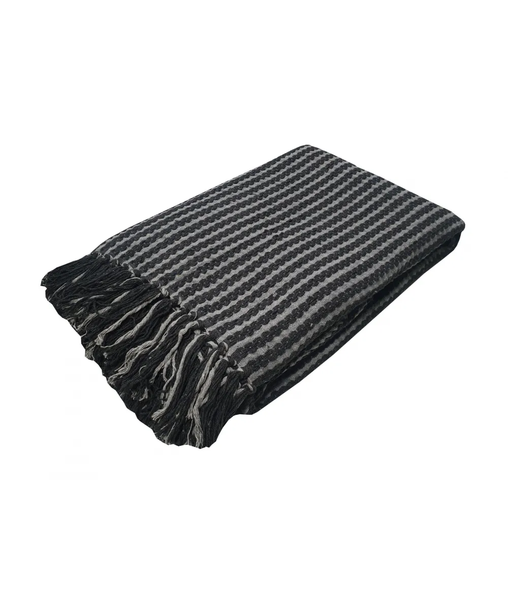 Ριχτάρι Υφαντό ΚΟΜΒΟΣ Βαμβακερό Ινδίας 1Θ Black - Light Grey 180x180