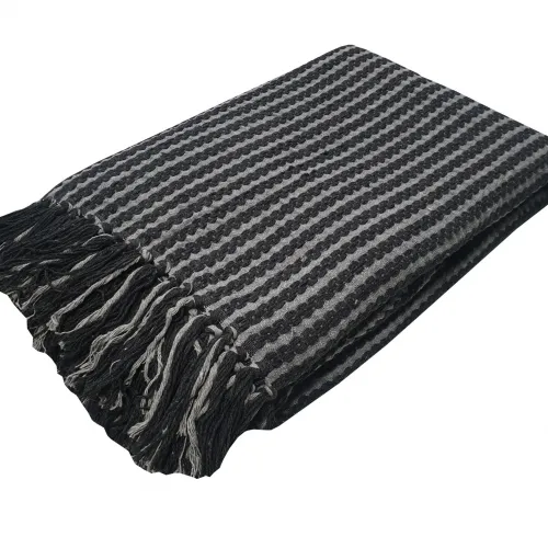 Ριχτάρι Υφαντό ΚΟΜΒΟΣ Βαμβακερό Ινδίας 1Θ Black - Light Grey 180x180