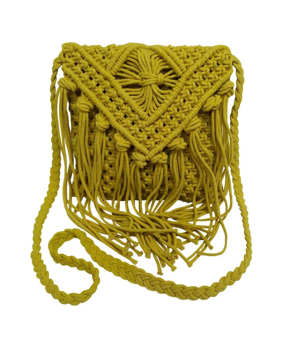 Τσάντα Macrame ΚΟΜΒΟΣ 100% Βαμβάκι Yellow 25x20 Τσάντα Macrame ΚΟΜΒΟΣ 100% Βαμβάκι Yellow 25x20