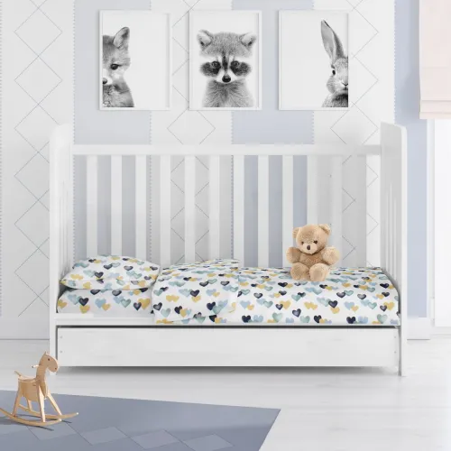 ΣΕΝΤΟΝΙΑ ΕΜΠΡΙΜΕ ΣΕΤ 3 τεμ bebe Hearts 11 120Χ160 Grey-Green Cotton 100% 