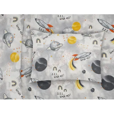 ΜΑΞΙΛΑΡΟΘΗΚΗ ΕΜΠΡΙΜΕ kids Spaceship 187 50X70 Grey Cotton 100% 