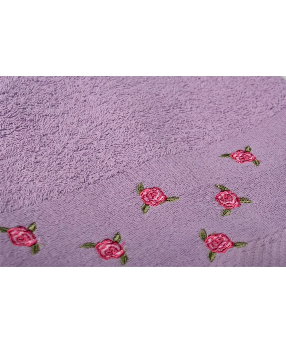 ΠΕΤΣΕΤΑ Με Κέντημα Ανθάκι 450 gsm 50X90 Μωβ 100%  Cotton