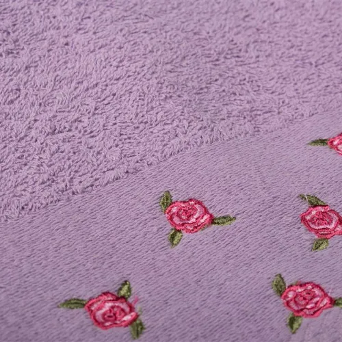ΠΕΤΣΕΤΑ Με Κέντημα Ανθάκι 450 gsm 50X90 Μωβ 100%  Cotton