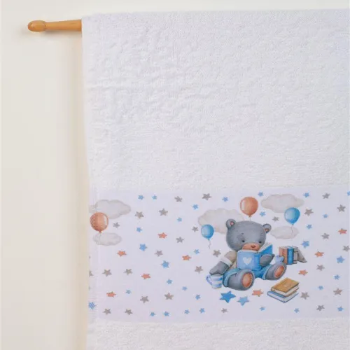 ΠΕΤΣΕΤΑ Με Ψηφιακή Εκτύπωση Σετ 2 τεμ bebe Studying Bear 38 30X50,70X140 Λευκό 100%  Cotton