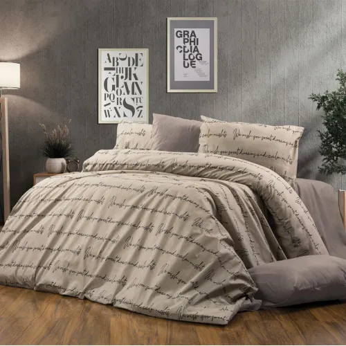 Σεντόνια Εμπριμέ Σετ 4 τεμ Αρίσβη 470 240X270 Beige 70/30 Cott/Pol
