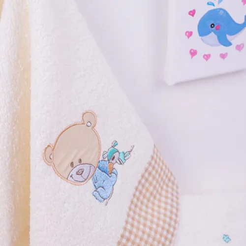 ΠΕΤΣΕΤΑ ΣΕΤ 2 τεμ bebe HAPPY BEARS 22 30X50,70X140 ΕΚΡΟΥ/ΜΠΕΖ Cotton 100% 
