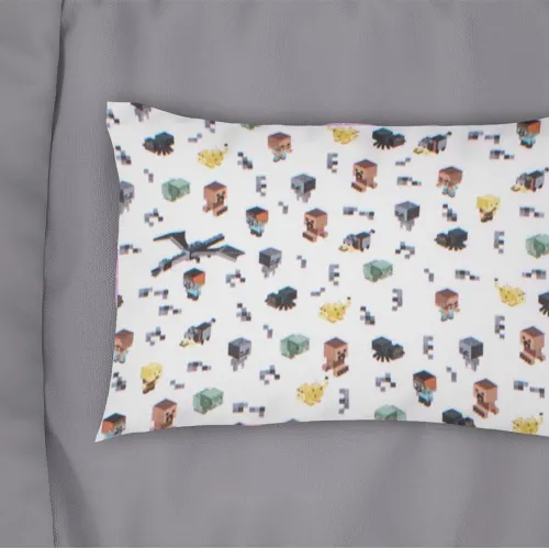 Μαξιλαροθήκη Εμπριμέ kids Minecraft 566 50X70 White-Grey 100%  Cotton