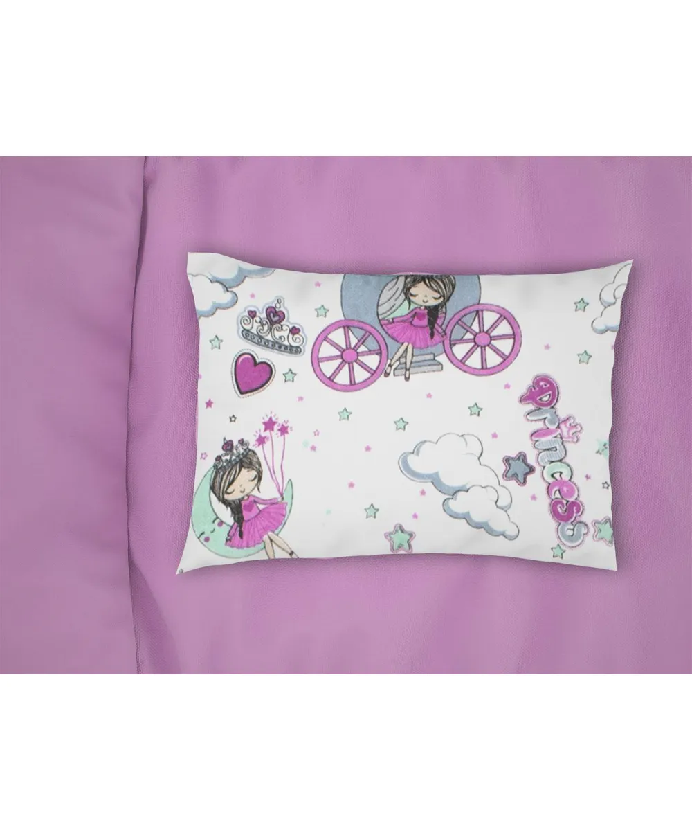 Μαξιλαροθήκη Εμπριμέ bebe Princess 389 35X45 White-Lila 70/30 Cott/Pol Μαξιλαροθήκη Εμπριμέ bebe Princess 389 35X45 White-Lila 70/30 Cott/Pol