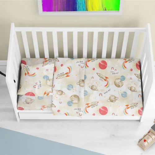 Κατωσέντονο Με Λάστιχο bebe Spaceship 186 0,70X1,40X0,15 Beige 100%  Cotton