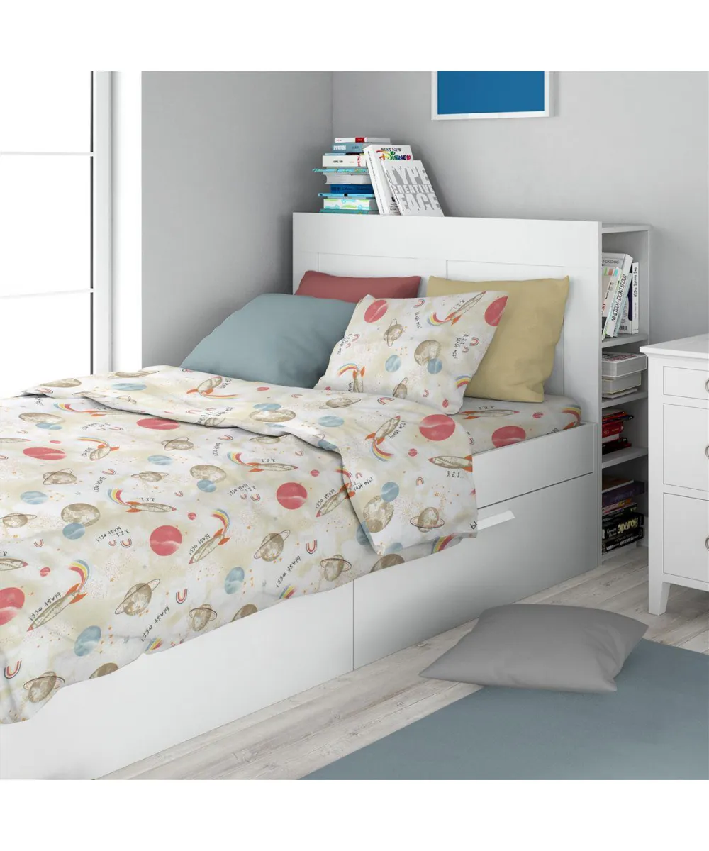 Σεντόνια Εμπριμέ Σετ 3 τεμ kids Spaceship 186 160X240 Beige 100% Cotton Σεντόνια Εμπριμέ Σετ 3 τεμ kids Spaceship 186 160X240 Beige 100% Cotton