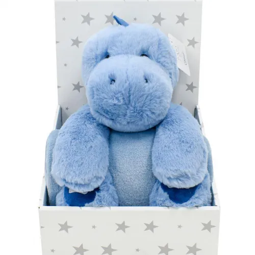 Λούτρινο Ζωάκι Σετ 2 Τεμ. bebe Dinosaur 01 Ύψος 25 cm & Κουβέρτα Coral Fleece 75X90 cm Blue 100%  Polyester