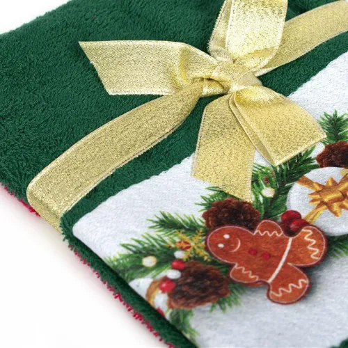 Χριστουγεννιάτικο Σετ Πετσέτες 2 τεμ. 40X60 Christmas Ornaments Κόκκινο-Πράσινο 100%  Cotton