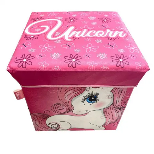 Κουτί-Σκαμπό Unicorn 10 30X30X30 Pink 100%  Polyester