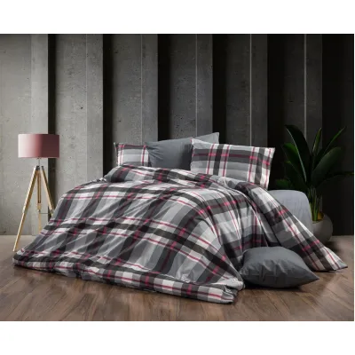 Παπλωματοθήκη Εμπριμέ Εκάβη 424 220X240 Grey-Bordeaux 70/30 Cott/Pol