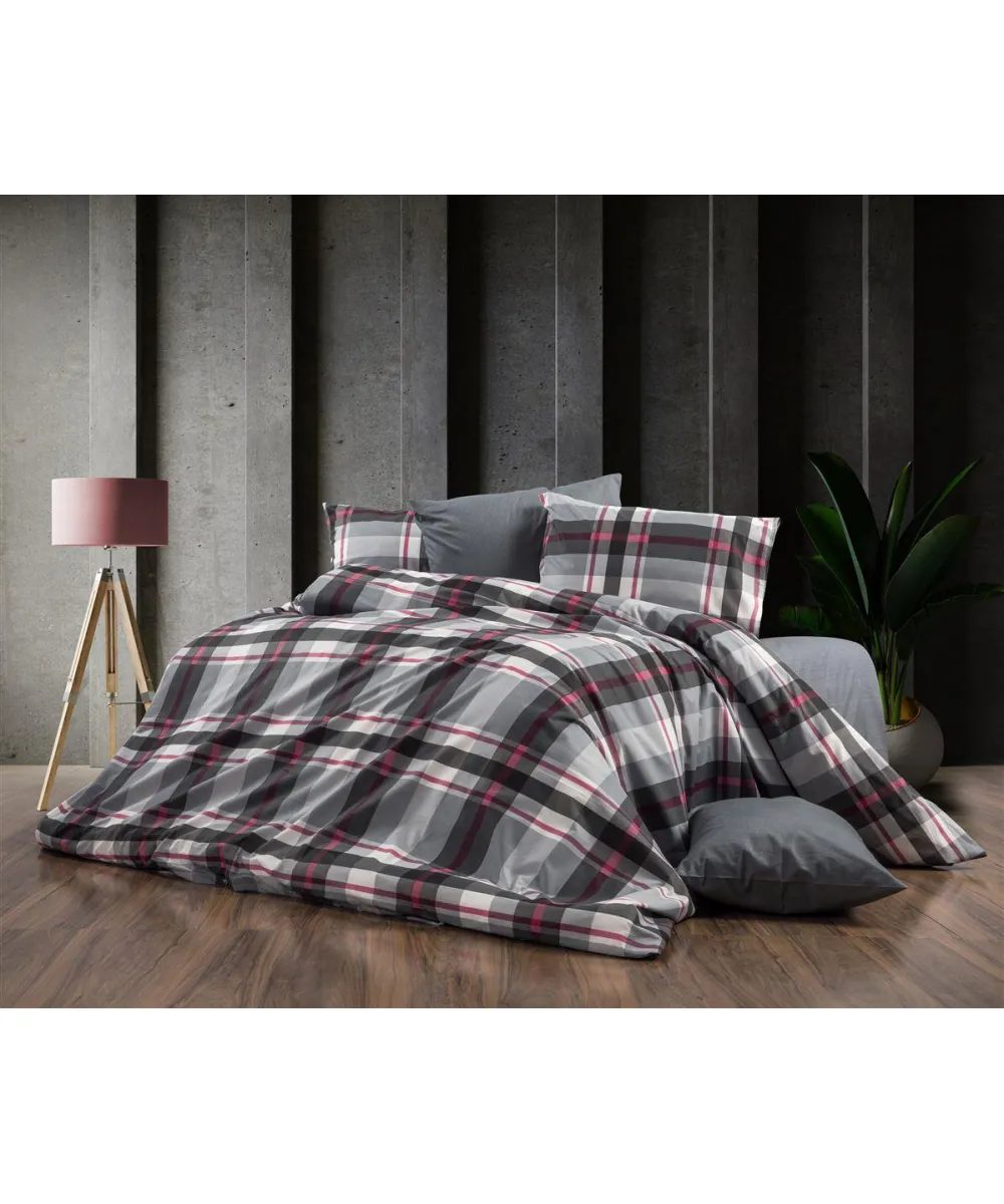Σεντόνια Εμπριμέ Σετ 3 τεμ Εκάβη 424 160X240 Grey-Bordeaux 70/30 Cott/Pol