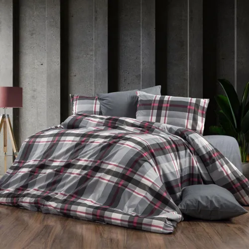 Σεντόνια Εμπριμέ Σετ 4 τεμ Εκάβη 424 240X270 Grey-Bordeaux 70/30 Cott/Pol