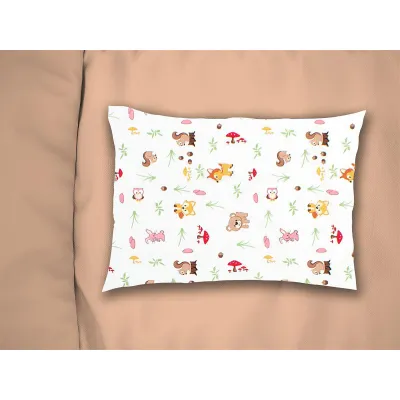 Μαξιλαροθήκη Εμπριμέ bebe Forest Animals 571 35X45 White-Pink 100%  Cotton