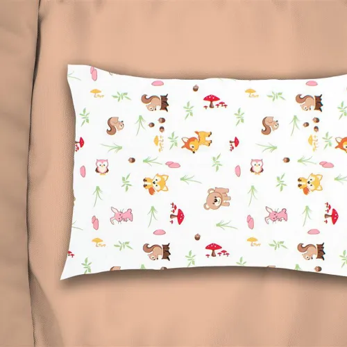 Μαξιλαροθήκη Εμπριμέ bebe Forest Animals 571 35X45 White-Pink 100%  Cotton
