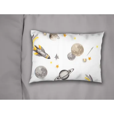 Μαξιλαροθήκη Εμπριμέ kids Space Mission 183 50X70 White-Grey 100%  Cotton