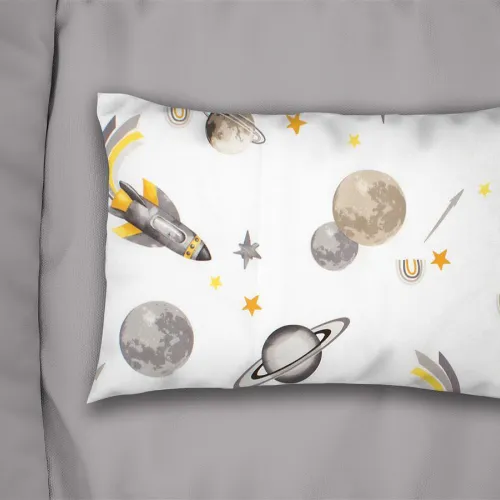 Μαξιλαροθήκη Εμπριμέ kids Space Mission 183 50X70 White-Grey 100%  Cotton