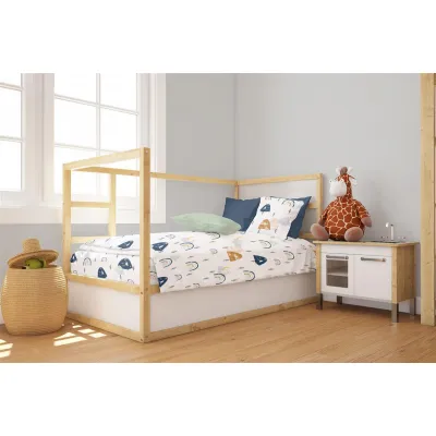Παπλωματοθήκη Εμπριμέ bebe Rainbow 574 120X160 White-Blue 100%  Cotton