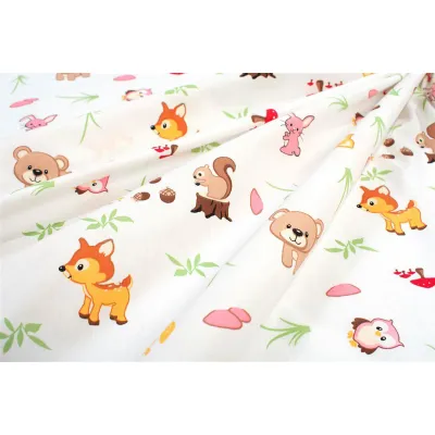 Σεντονάκι Λίκνου bebe Forest Animals 571 80X110 White-Pink 100%  Cotton