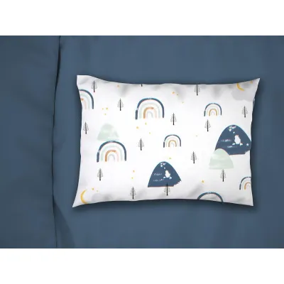 Μαξιλαροθήκη Εμπριμέ kids Rainbow 574 50X70 White-Blue 100%  Cotton