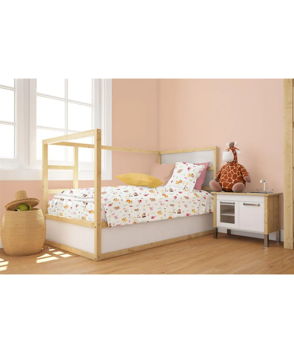 Παπλωματοθήκη Εμπριμέ bebe Forest Animals 571 120X160 White-Pink 100%  Cotton