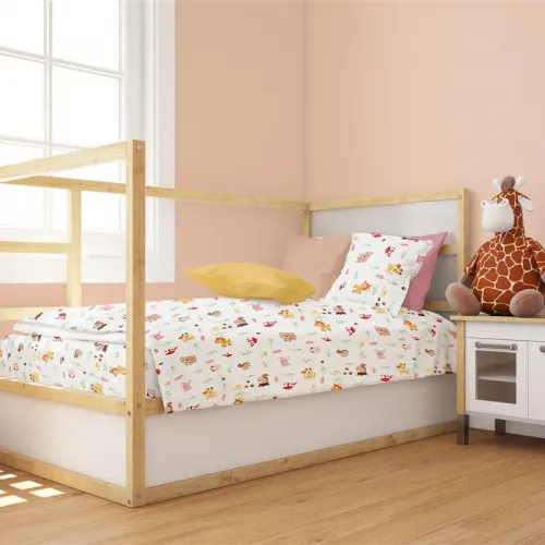 Παπλωματοθήκη Εμπριμέ bebe Forest Animals 571 120X160 White-Pink 100%  Cotton