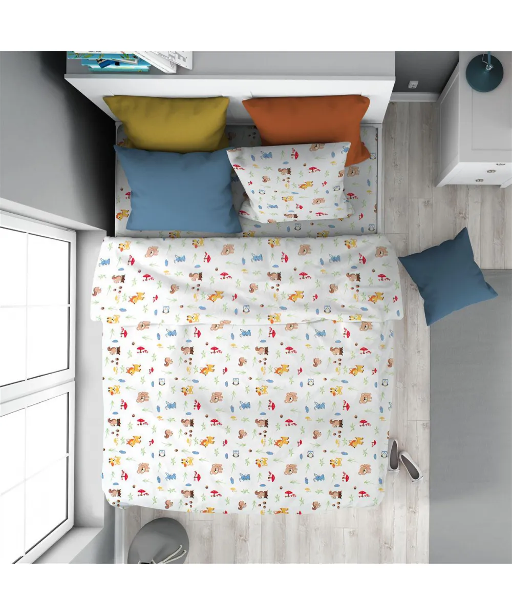 Παπλωματοθήκη Εμπριμέ kids Forest Animals 570 160X240 White-Sky Blue 100%  Cotton