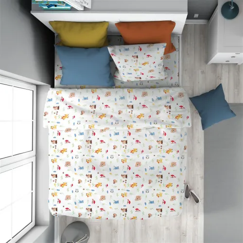 Παπλωματοθήκη Εμπριμέ kids Forest Animals 570 160X240 White-Sky Blue 100%  Cotton