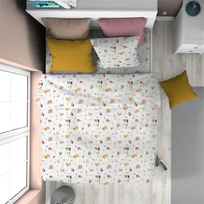 Παπλωματοθήκη Εμπριμέ kids Forest Animals 571 160X240 White-Pink 100%  Cotton