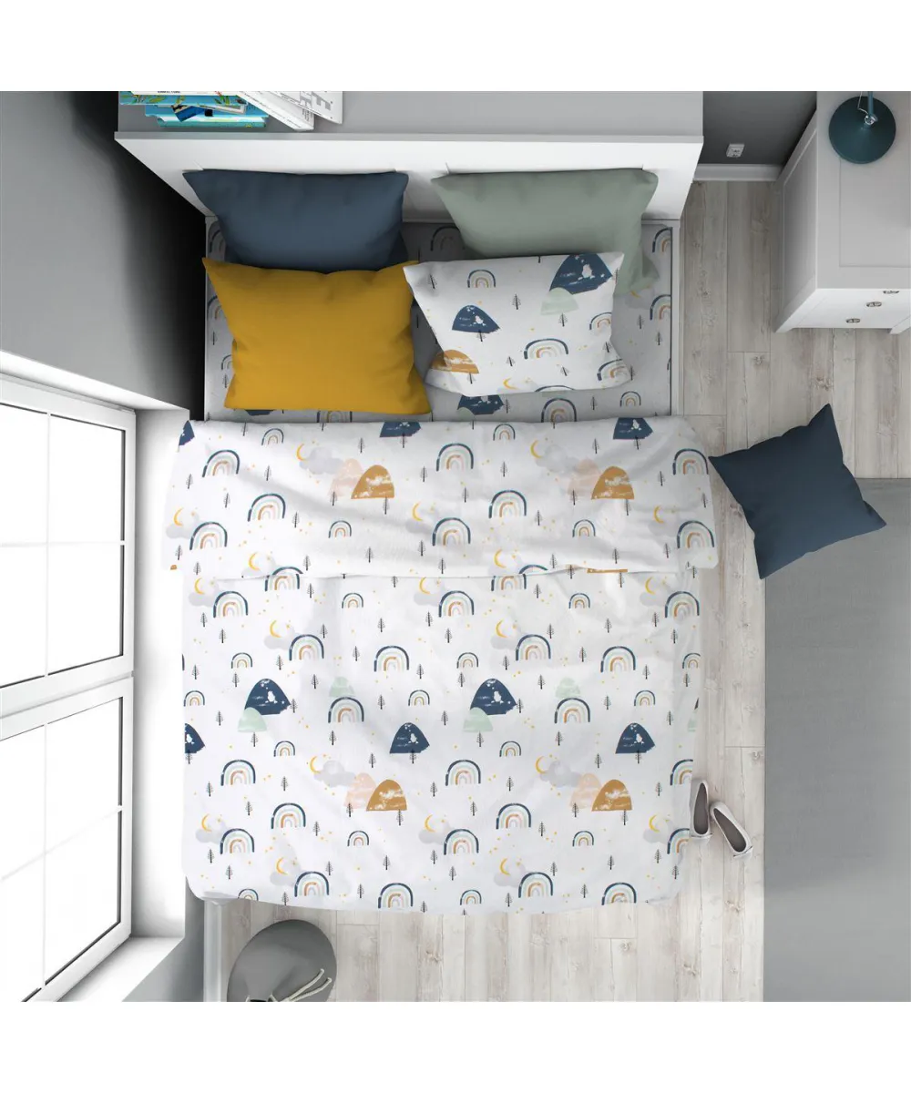 Παπλωματοθήκη Εμπριμέ kids Rainbow 574 160X240 White-Blue 100%  Cotton