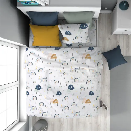 Παπλωματοθήκη Εμπριμέ kids Rainbow 574 160X240 White-Blue 100%  Cotton