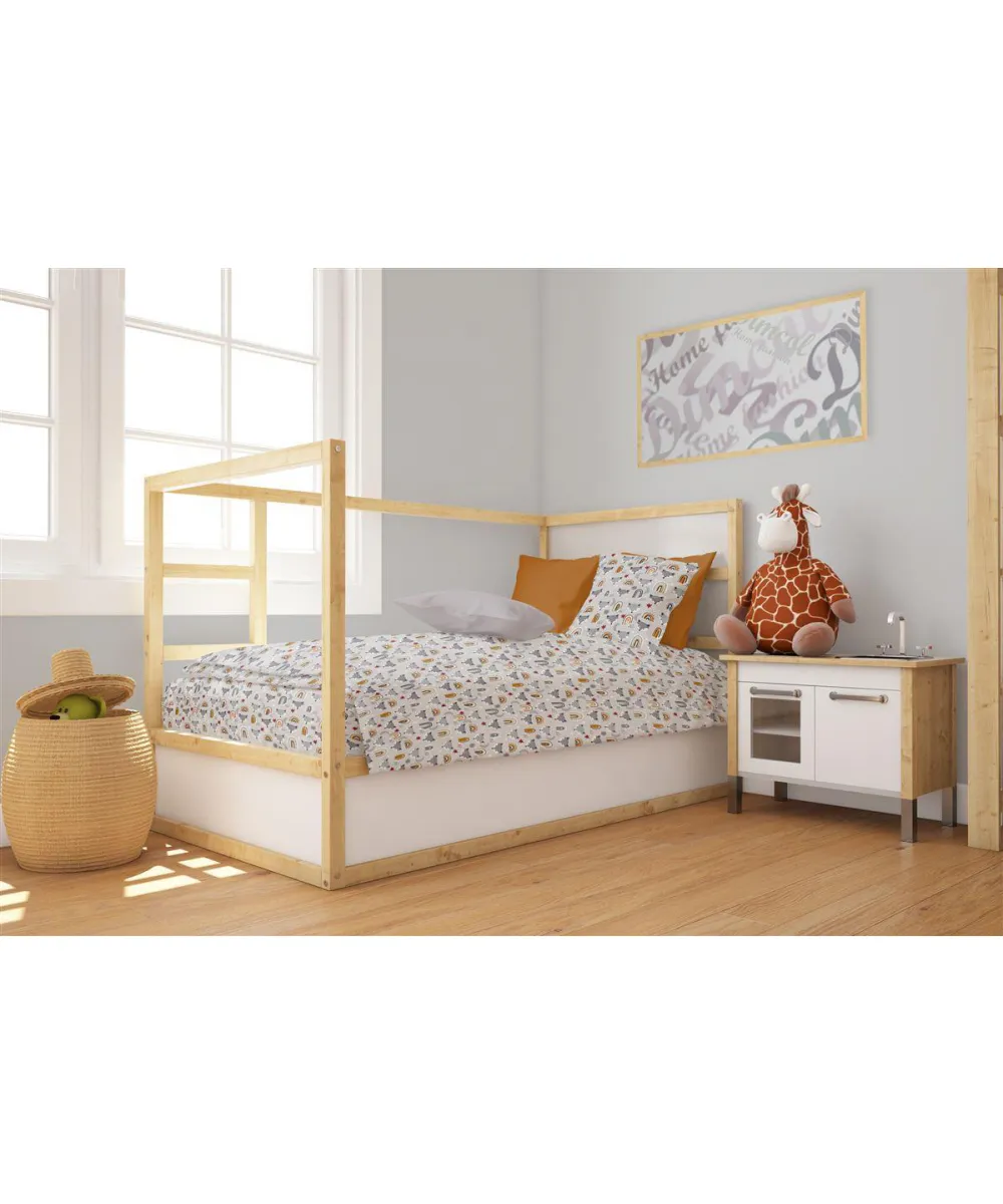 Παπλωματοθήκη Εμπριμέ bebe Fox 527 120X160 Grey 100%  Cotton